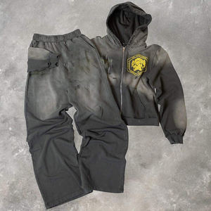 Conjuntos Deportivos de 400 Gsm con Efecto Desgastado, Logotipo y Diseño Personalizados, Conjuntos Deportivos con Lavado Ácido, Pantalones Deportivos y Sudadera con Capucha para Hombre - Product Image 5