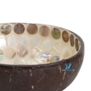 Bol de service décoratif écologique avec incrustation de coquille de noix de coco Capiz fait à la main - Product Image 5
