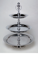 Support à gâteau de qualité supérieure DCP DC-MC534 à 3 niveaux en métal argenté poli de qualité alimentaire, design moderne, grand modèle, avec logo personnalisé OEM/ODM