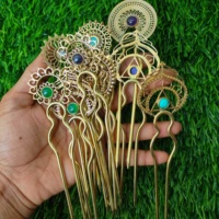 Chaude bohème naturel pierres précieuses épingle à cheveux en laiton chignon bâton épingle à cheveux coiffure fleur gland nouveau indien épingles à cheveux pour femmes filles