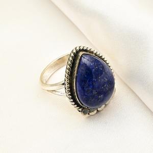 Anillo de piedras preciosas de lapislázuli de Plata de Ley 925 estilo bohemio, joyería hecha a mano, anillo de plata, joyería para mujer, regalo de boda para ella - Product Image 4