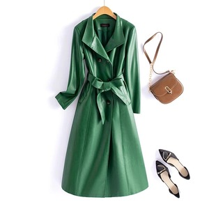 Women's Autumn Winter Fashion Waterproof Leather Trench Coat New Double Breasted Long Slim Design with Lace-Up and <b>Stand</b> Collar - Product Image 5