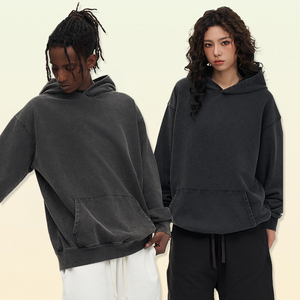 Sudaderas con capucha en escabeche Vintage Unisex 100% algodón ropa de calle pesada de gran tamaño con patrón de estampado de hombro caído ladrillo caliente - Product Image 4