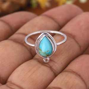 Anillo de Boda de Plata de Ley con Turquesa Kingman en Forma de Lágrima, Estilo Boho Suroeste, Joyería de Lujo con Piedra Natural para Mujer - Product Image 1