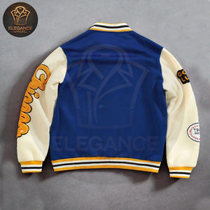 Veste d'hiver universitaire pour hommes sur mesure nouveau style d'ours rayé brodé patch véritable matériau toile col montant Logo avant - Product Image 2