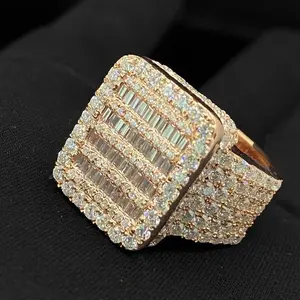 Anillo de moissanita con corte baguette de lujo estilo hip hop, plata de ley 925, joyería personalizada con incrustaciones de diamantes para hombre - Product Image 6