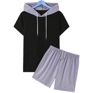 ชุดเซ็ตเสื้อฮู้ดดี้ลำลองผู้ชายแบบมีฮู้ด สีบล็อก สำหรับฤดูหนาว พร้อมกางเกงขาสั้น ผ้าคอตตอน/โพลีเอสเตอร์ 100% แห้งเร็ว รับผลิตตามแบบ OEM สีตามสั่ง - Product Image 5