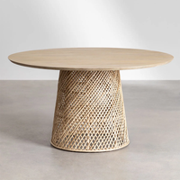 Nouveau design!!! VINTAGE BOHO TABLE À MANGER RONDE PLIANTE EN BOIS ROTIN FAIT MAIN-TABLE BASSE RONDE