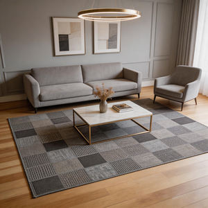 Tapis en patchwork en polypropylène durable et léger, fabriqué à la machine, résistant aux taches, avec dos antidérapant pour une utilisation intérieure/extérieure, patio - Product Image 1