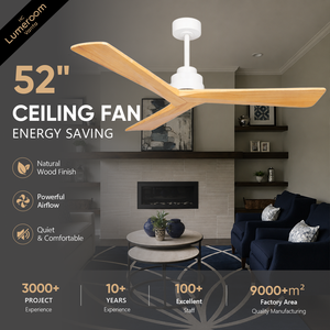 52 Inch Modern Solid Wood <b>Ceiling</b> <b>Fan</b> No Light <b>with</b> <b>Remote</b> Control, Quiet Reversible DC Motor for Living Room - Product Image 1
