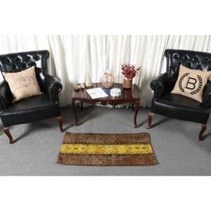 <b>Vintage</b> Brown & Yellow Turkish Wool <b>Rug</b> 1.8 X 3.5 ft Flat Weave Patchwork Design for Living Room Decorations Latex Backed - Product Image 2