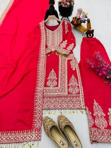 Nouvel ensemble de style Bollywood Cinon Top-Pent Dupatta, entièrement cousu, prêt-à-porter, réversible et extensible, idéal pour les fêtes, style indien et pakistanais - Product Image 4