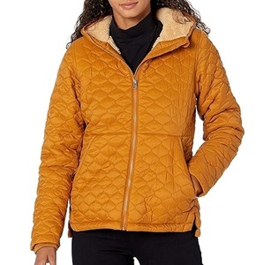 Plain Yellow Double Breasted Zip up <b>Quilted</b> Jacket <b>Hoodie</b> Girls <b>Quilted</b> Jackets Windproof Thick Cotton Filled Customized Logo - Product Image 1