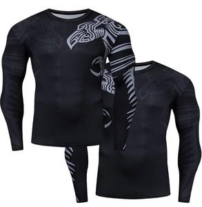 OEM Custom Sublimation Printed Rash Guard <b>Men's</b> Long Sleeve MMA Fighting BJJ Rash Guards Customizable Martial Arts Wear - Product Image 3