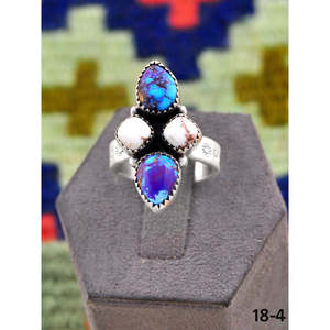 Bague ajustable artisanale Southwest avec dahlia violet, magnésite cheval sauvage et turquoise sertie en argent sterling – Cadeau - Product Image 4