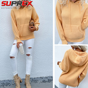Sweat à capuche zippé côtelé décontracté pour femme avec poches kangourou et cordon de serrage en polyester/coton - Product Image 6