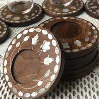 Sous-verres ronds d'incrustation de nacre en bois, personnalisés en usine, en vrac pour la décoration de fête de mariage, à utiliser en vente
