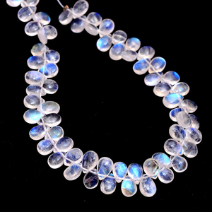 พลอยมูนสโตน AAA พลอยสีฟ้าเป็นลูกแพร์แบบเรียบ6x4mm-7x5mm อัญมณีสีรุ้งธรรมชาติสีขาวเหมาะสำหรับเป็นเครื่องประดับ - Product Image 5