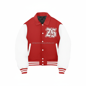 Veste universitaire en laine mélangée de qualité supérieure 420 GSM manches en cuir souple rouge blanc Logo personnalisé veste universitaire en chenille pour hommes - Product Image 1