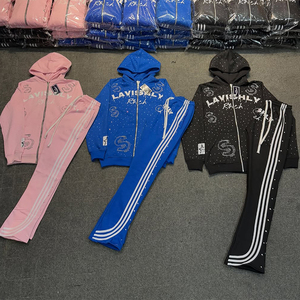 ชุดวอร์มผู้ชายทรงบ็อกซี่ สไตล์ไฮสตรีท ผ้าฟลีซทอ ระบายอากาศ น้ำหนัก 380 กรัม ซิปหน้า ประดับคริสตัลที่ฮู้ด พิมพ์ลายเต็มตัว - Product Image 1