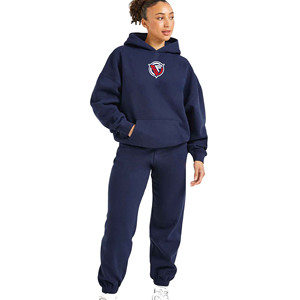 Streetwear décontracté régulier pour femmes, ensemble deux pièces avec logo personnalisé, sweat à capuche solide, pantalon, survêtement, tenue 2 pièces imperméable en polaire - Product Image 1