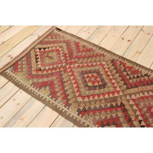 Tapis vintage 2,8 x 10,8 pieds, tapis turc en laine à imprimé animal rouge - Product Image 4