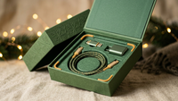 Boîte rigide à clapet de luxe avec gaufrage flocon de neige et pelliculage brillant pour accessoires technologiques, ensemble d'emballage cadeau personnalisé pour chargeur et câble