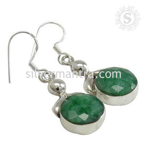Natural Emerald Gemstone 925 Sterling Silver Artisan Look Trendy <b>Dangle</b> <b>Earrings</b> Handmade Jewelry Christmas Day Gift for Woman - Product Image 2
