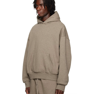 Sweat à capuche en coton épais pour hommes, couleur unie, pull-over doublé, logo personnalisé, Streetwear d'automne, vente en gros, technique de teinture unie - Product Image 2