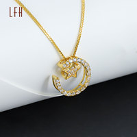Collier en or véritable 18 carats jaune avec zircon, or 18 carats véritable Au750, vente en gros
