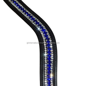 Cadena de Diamante Azul Real y transparente de 3 filas personalizada, banda de cuero para cejas de caballo con forma de onda mega bling en mazorca completa - Product Image 3