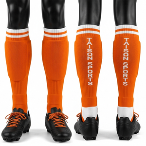 Chaussettes de football américain pour hommes en mélange coton-polyester 200 GSM de qualité supérieure, rayures rouges, noires et blanches, panneau côtelé, logo personnalisé tricoté, nom - Product Image 5