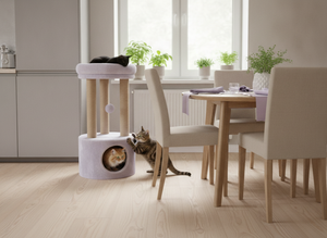 Torre para Gatos Amistar Lavender Cloud, de Piel Sintética Ecológica y Duradera, Fácil de Montar, 95 cm de Altura, Embalaje en Cartón, para Animales Pequeños - Product Image 2