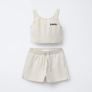 Venta caliente nuevo Material niños niñas camiseta sin mangas y pantalones cortos 2 uds conjuntos de ropa deportiva trajes/trajes de logotipo personalizado de alta calidad - Product Image 1
