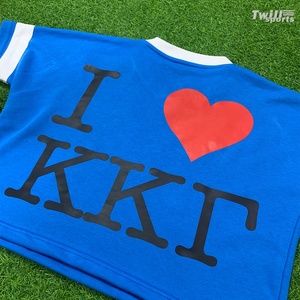 T-shirt court en molleton français bleu et blanc à col en V de haute qualité pour femme, taille XL, vente en gros, promotion estivale, impression personnalisée - Product Image 5