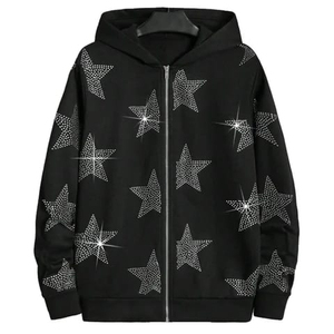 Haute qualité 100% coton surdimensionné strass sweats à capuche fermeture éclair sweats à capuche pour hommes respirant nouveaux hommes élégants sweats à capuche avec OEM - Product Image 1