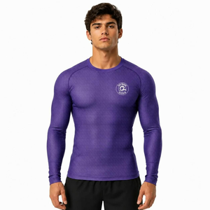 Camiseta Deportiva de Compresión Profesional para Hombre, Corte Moderno Regular, Lona Sólida, Construcción Elástica, Entrenamiento, Bordada - Product Image 1