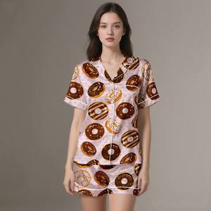 Digital Print Summer Adult <b>Pajama</b> Set Silk Satin Soft Comfortable Breathable Luxury 2 Pieces - Product Image 1