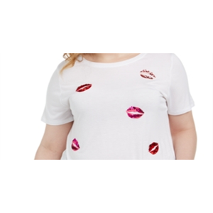 INC International Concepts Women's Plus Size White <b>Top</b> with <b>Sequin</b> Lips Size 0X Blouse & Shirt - Product Image 2