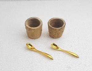 Ensemble de bols à soupe pour hôtel de luxe Motif en bois de béton peint en or Conception de couleur personnalisée Cuillères plaquées or Utilisation alimentaire de l'acheteur commercial - Product Image 2