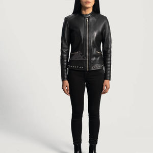 Vestes en cuir de moto pour femmes de haute qualité, vêtements d'extérieur de motard sur mesure élégants pour l'hiver et l'automne, mode féminine - Product Image 4