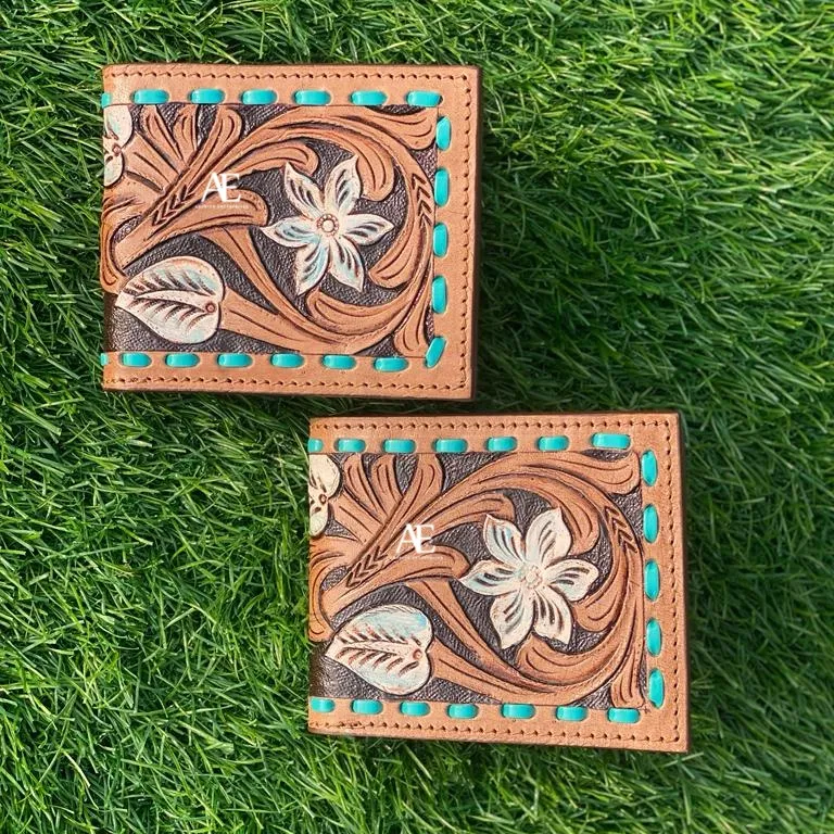 Neue stilvolle einzigartige gravierte Ledertasche handgeschnitzte Herren-Leder doppelfaltung-Karteway personalisiert handgefertigte feine Ledertasche