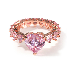 Anillo de corazón de oro rosa, anillo con piedras preciosas rosas, anillo en forma de corazón, anillo de moda para mujer, anillo de cristal rosa, anillo de joyería romántica, anillo de amor - Product Image 1