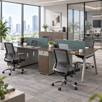 Bureau modulaire moderne pour 4 personnes avec cloisons en tissu, armoires de rangement et tiroirs verrouillables pour les espaces de travail d'équipe en entreprise