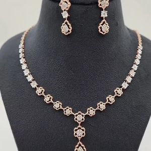 สร้อยคอเพชรที่ปลูกในแล็บคุณภาพระดับพรีเมี่ยมชุดโรสโกลด์14K & ทองคำขาวทรงกลมตัดสดใสสไตล์โรแมนติก - Product Image 1