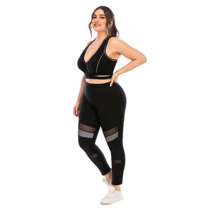 Women Plus Size Solid Front Logo Yoga <b>Leggings</b> Set with Pocket 100% Cotton Breathable Quick Dry High Quality Workout Wear - Product Image 5
