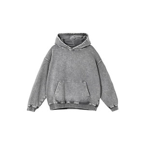 Sweats à capuche délavés à l'acide pour hommes de haute qualité 100% coton à séchage rapide couleur unie pour l'hiver en vente - Product Image 5