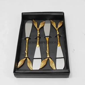 Heavy Duty Metal Made High Standard Qualité Plaqué Or La Plus Fantaisie Unique Feuilles Designer Poignées Ustensiles De Cuisine Couverts Fournitures - Product Image 1