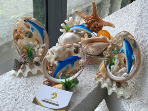 Décoration en coquillages naturels, sculpture d'art en coquillages de dauphin et de poisson, artisanat en coquillages fait à la main - Product Image 3