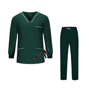 Estiramiento cuello pico puntada cinta superior y Pantalones rectos uniforme médico de las mujeres Scrub Set - Product Image 2